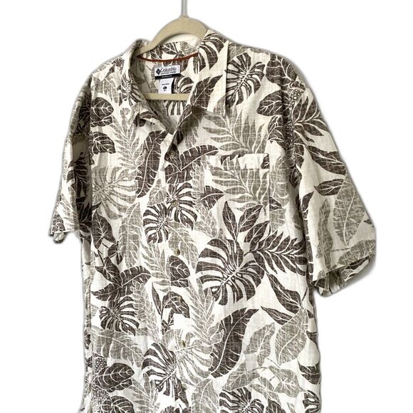 Columbia Beige Cotton Blend Hawaiian Leaf Short Sleeve Button Down Shirt XL - Picture 4 of 9